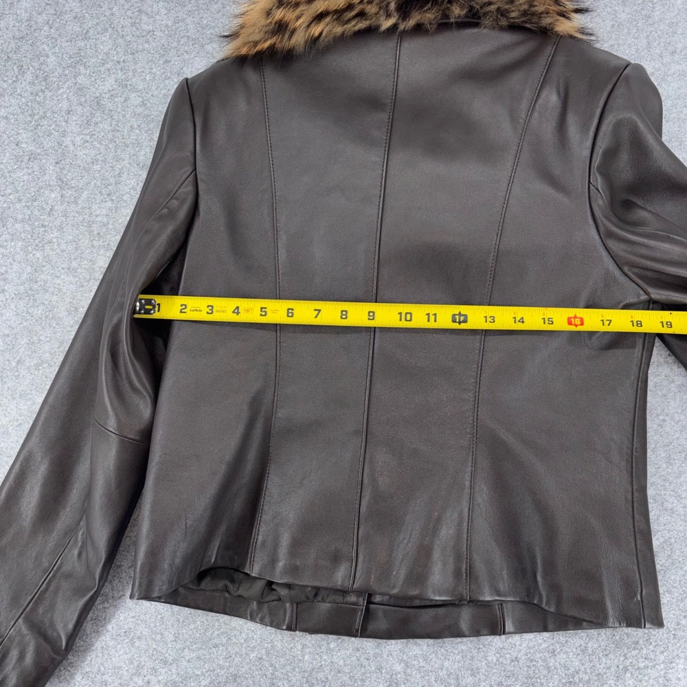 Preston & York Brown Lambskin Leather Jacket Genuine Raccoon Fur Collar Medium - Picture 6 of 11